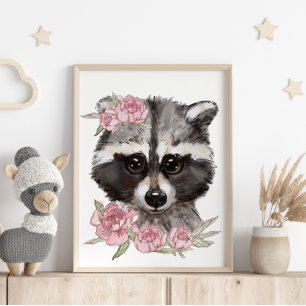 Baby Wasbeer Roos Dierenposter Muurprint Poster