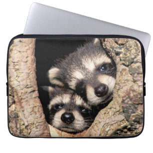 Baby wasberen gluren uit boom laptop sleeve