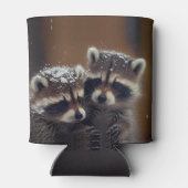 Baby wasberen huddle in vallende sneeuw blikjeskoeler (Achterkant)