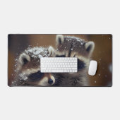 Baby wasberen huddle in vallende sneeuw bureaumat (Keyboard & Muis)