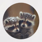 Baby wasberen huddle in vallende sneeuw labels (Design 1)
