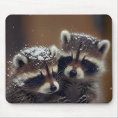 Baby wasberen huddle in vallende sneeuw muismat (Voorkant)