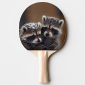 Baby wasberen huddle in vallende sneeuw tafeltennisbatje (Achterkant)