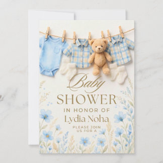 Baby Waslijn Baby Shower Uitnodiging | Blauwe Eén