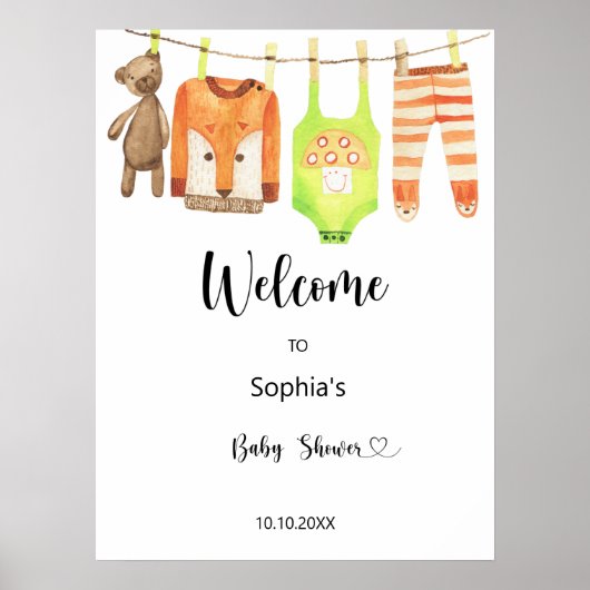 Baby waslijn - baby shower welkom poster (Voorkant)