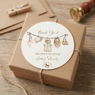 Baby Waslijn Neutrale Baby Shower Bedankt Ronde Sticker