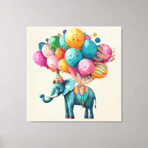 Baby Watercolor Olifant Ballon Canvas Afdruk
