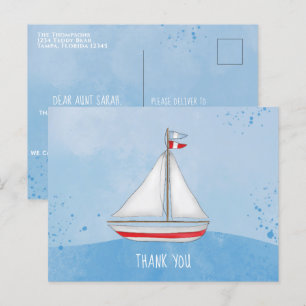 Baby Watercolor Schip Ahoy Het is een Jongen Dank Briefkaart