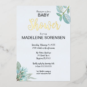 BABY Watercolor & Woodland Goud Folie Uitnodiging