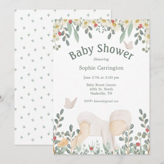 Baby Waterverf Floral Typografie Baby shower Kaart (Voorkant / Achterkant)