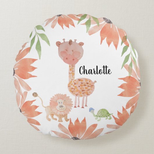 Baby Waterverf met handbeschilderde monogrammen Rond Kussen (Voorkant)