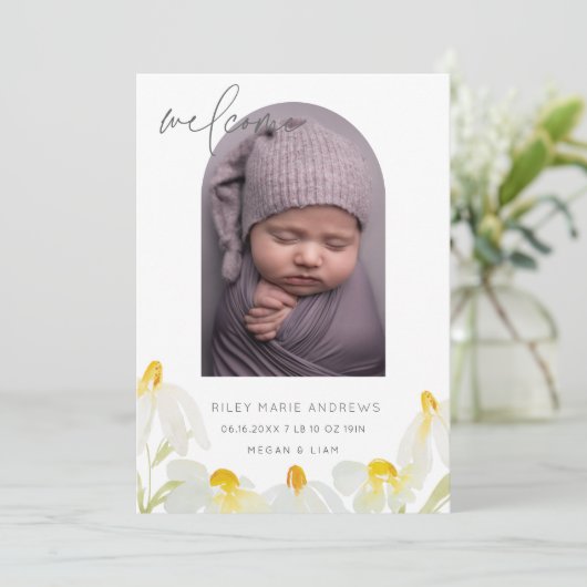 Baby waterverf wildflower aankondiging (Staand voorkant)