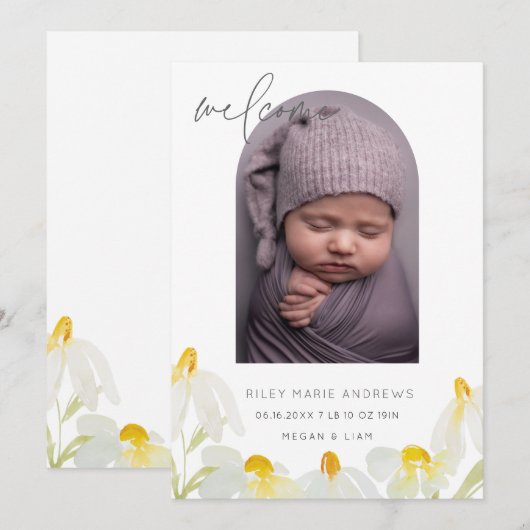 Baby waterverf wildflower aankondiging (Voorkant / Achterkant)