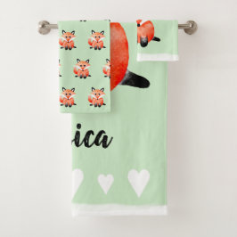 Baby Waterverf Woodland Forest Fox met naam Bad Handdoek