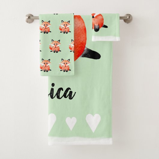 Baby Waterverf Woodland Forest Fox met naam Bad Handdoek (Insitu)