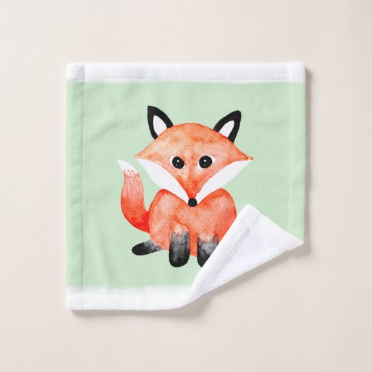 Baby Waterverf Woodland Forest Fox met naam Bad Handdoek (Wasdoekje)