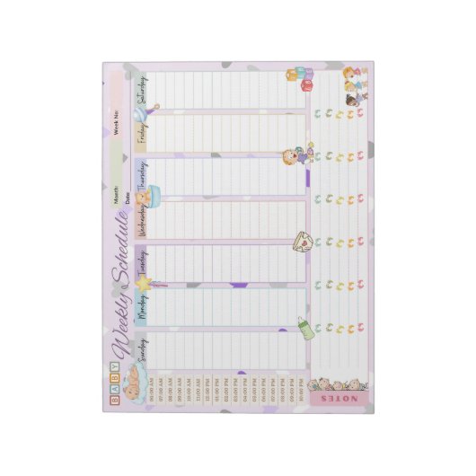 Baby Weekschema Planner Pastel Paarse thema Notitieblok (Linkerzijde)