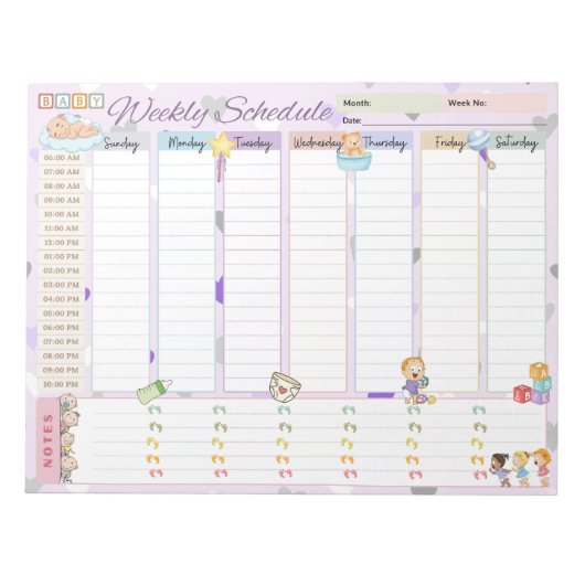 Baby Weekschema Planner Pastel Paarse thema Notitieblok (Voorkant)