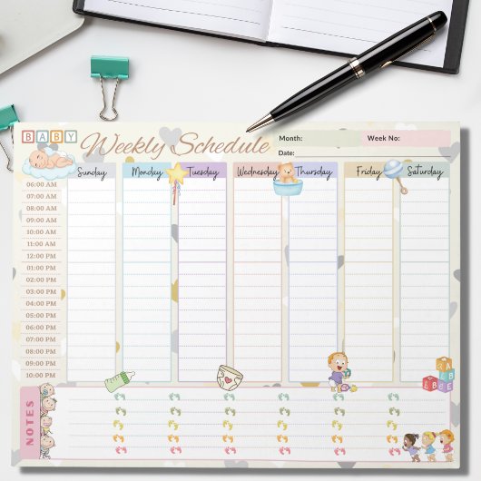 Baby Wekelijks schema Planner Pastel Geel thema Notitieblok