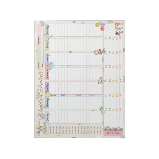 Baby Wekelijks schema Planner Pastel Geel thema Notitieblok (Linkerzijde)