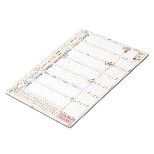 Baby Wekelijks schema Planner Pastel Geel thema Notitieblok (Schuin)