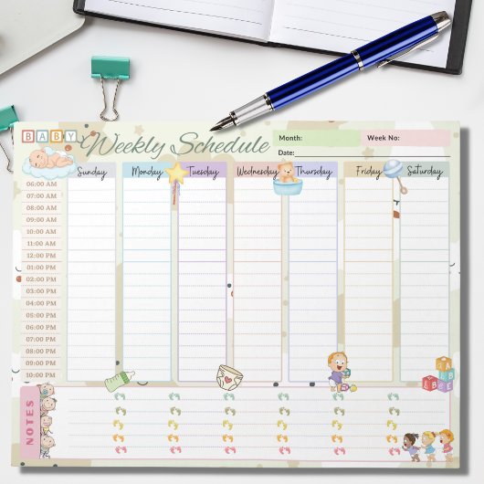 Baby Wekelijks schema Planner Pastel Groen thema Notitieblok