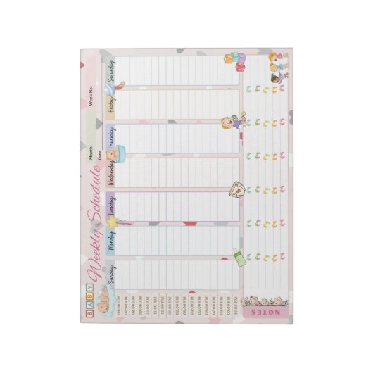 Baby Wekelijks schema Planner Pastel Roze thema Notitieblok (Linkerzijde)