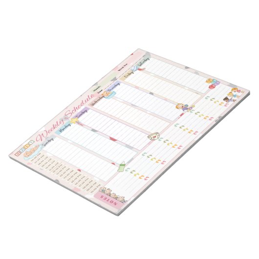 Baby Wekelijks schema Planner Pastel Roze thema Notitieblok (Schuin)