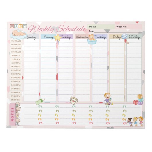Baby Wekelijks schema Planner Pastel Roze thema Notitieblok (Voorkant)