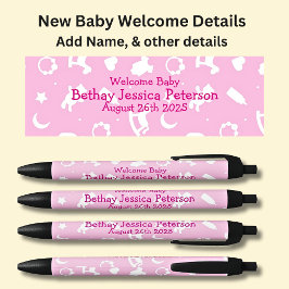 Baby Welcome - Naam en details toevoegen op Pink Zwarte Inkt Pen