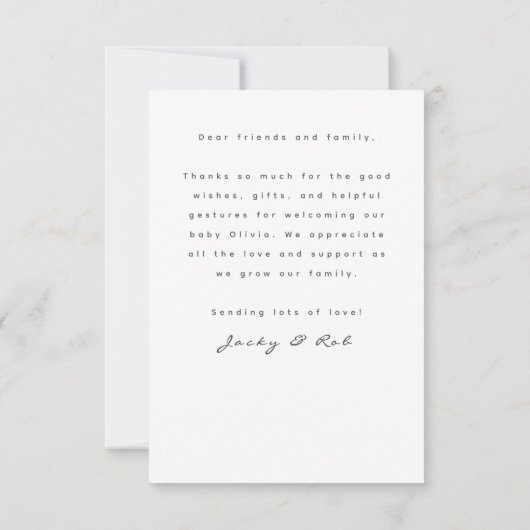 Baby Welkom Dank u pasgeboren Kaart (Achterkant)