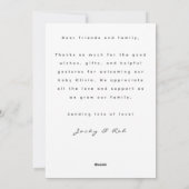 Baby Welkom Dank u pasgeboren Kaart (Achterkant)