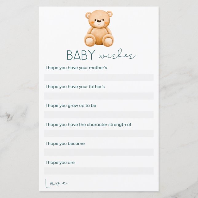 Baby Wensen | Teddy Bear Baby Jongen Douche Spelle (Voorkant)