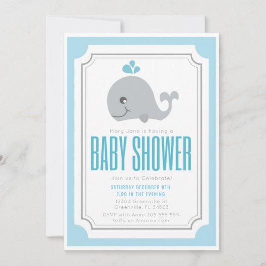 Baby Whale Baby shower Invitation Kaart (Voorkant)