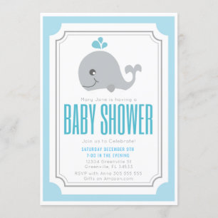 Baby Whale Baby shower Invitation Kaart