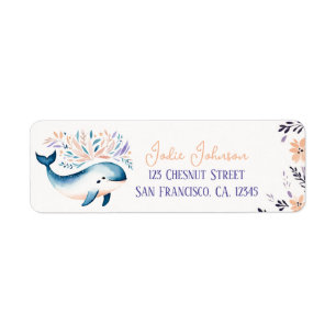 Baby Whale Boho Peach Lavendel Bloemen Ontwerp - Etiket