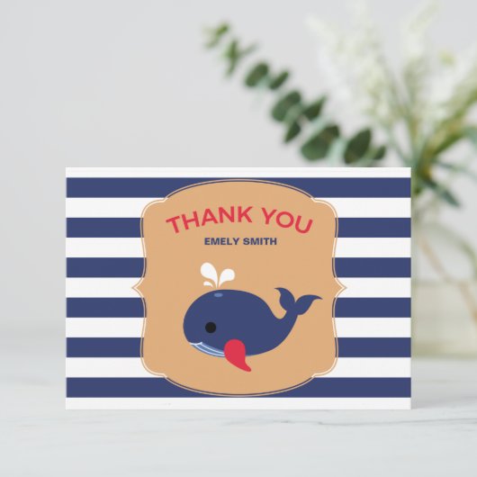 Baby Whale Flat Hartelijk dank Bedankkaart (Staand voorkant)