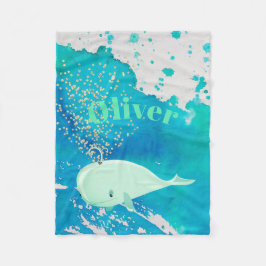 Baby Whale Gold Sparkle Blue Nautical Personal Fleece Deken