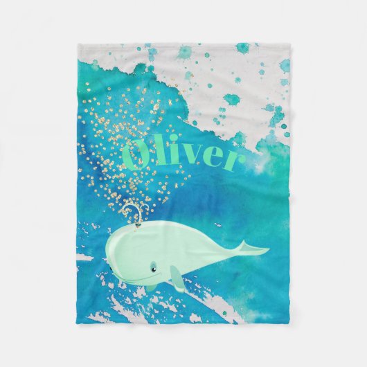 Baby Whale Gold Sparkle Blue Nautical Personal Fleece Deken (Voorkant)