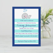 Baby Whale Little Squirt Boy Shower Invitation Kaart (Staand voorkant)