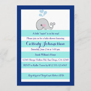 Baby Whale Little Squirt Boy Shower Invitation Kaart
