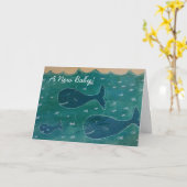 Baby Whale Nieuwe Baby Gefeliciteerd Kaart Blauw (Gele Bloem)