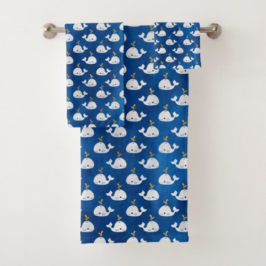 Baby Whales Blue en White Kind Pattern Bad Handdoek (Insitu)