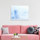 Baby White Artic Fox bij sneeuw Canvas Afdruk (Insitu (Woonkamer))