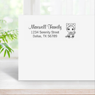 Baby White Cat Jumpsuit Family Address Rubberstempel