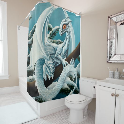 Baby White Winter Dragon Douchegordijn (In situ)