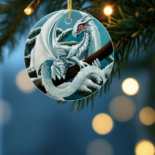 Baby White Winter Dragon Keramisch Ornament