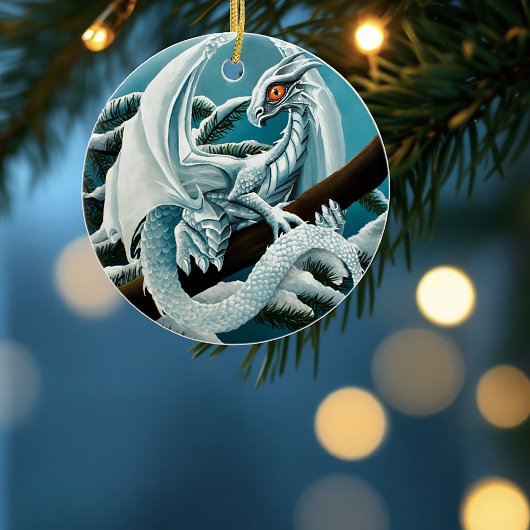 Baby White Winter Dragon Keramisch Ornament