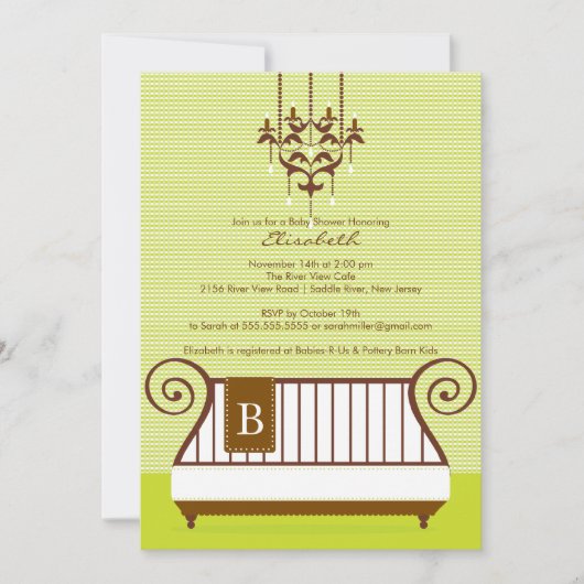 Baby Wieg Baby shower Uitnodiging afbeelding Neutr (Voorkant)