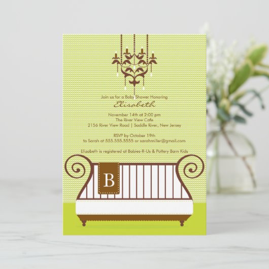 Baby Wieg Baby shower Uitnodiging afbeelding Neutr (Staand voorkant)